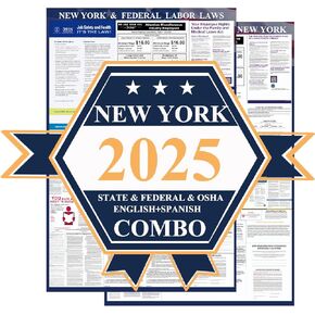 Kikigo 2025 ملصق ولاية نيويورك وقوانين العمل الفيدرالية - OSHA Compliant 24 "× 36" - كل ذلك في منشور مطلوب - (التحرير والسرد الإنجليزية والإسبانية)