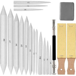 Blending Stumps Tortillions Set With Sandpaper, Pencil Sharpener, Pencil Extension Tool, Eraser for Student Sketch Drawing Tools