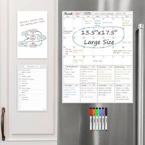 JJPRO Dry Erase Monthly Calendar for Fridge, Reusable Monthly Calendar for Wall,Monthly Habit Tracker Whiteboard-Two Bonus Notepad whiteboards- Reusable Calendar Sticks to Fridge,Door&Glass ( All Smooth Surfaces)