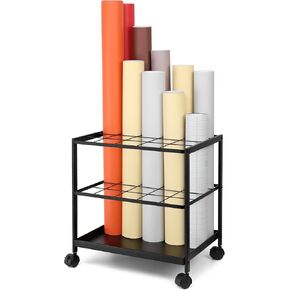 Blueprint Storage Rack Cart - 20 Slots Metal Blueprint Holder with Double-Layer Grids Ensures Secure, Non-Slip Storage, Organizing Posters, Architectural Plans, and Artwork Stably. (20 Slots)