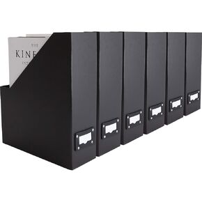 BLU MONACO Magazine Storage Containers – Set of 6 Black Magazine File Holders – Sturdy Cardboard Vertical Organizer with Black Label Holders – Magazine and Catalog Storage Solutions