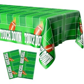 Football Tablecloth, Superbowl Party Decorations 2025, Football Party Decorations, 2PCS 54"x108" Disposable Plastic Touchdown Table Cloth Table Cover Rectangular for Football Tailgate Party Supplies