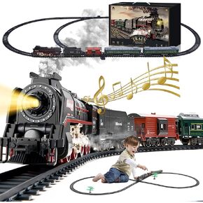 Train Set with More Tracks & Carriages, Luxury Train Toys with Smoke, Light and Sound, Christmas Train Sets for Around The Tree, Toy Train Set for 3 4 5 6 7 8+ Years Old Boys Toddlers Gifts