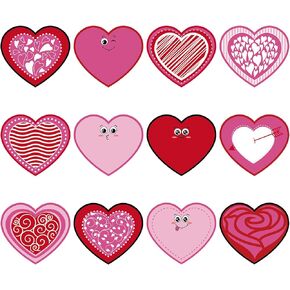 48Pcs Heart Cutouts, Assorted Heart-Shaped Accents Cut-Outs Classroom Decoration Hearts Bulletin Board Cutouts Valentine's Day Cutouts for Valentine's Day Party Classroom Wall Decor