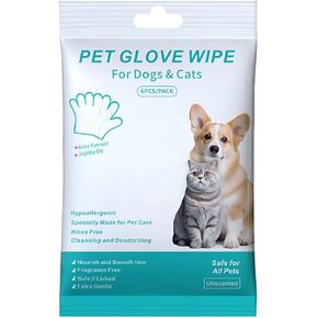 Extra Thick Pet Bathing Wipes for Dogs & Cats, Cleaning & Deodorizing Grooming Gloves, Nourish Fur Glove Wipes for Daily Care and Traveling, Rinse Free Cleaning & Deodorizing Bathing 6 PCS Cat Wipes
