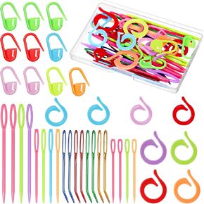 Multiple Sizes Bent Tapestry Needles, 38 Pcs Plastic Sewing Needles, Large-Eye Blunt Needles, Yarn Needles Crafting Knitting Stringing Needles with Storage Box and Needle Threader for Knitting Crochet