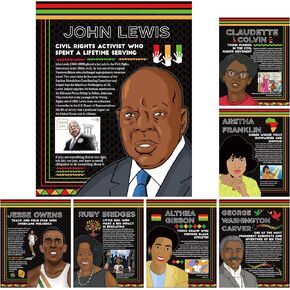 DJianrang 7 Pieces Black History Posters Set African American Inspirational Quotes Poster Bulletin Board Wall Art Decor for Middle High School History Educational Classroom Library Office