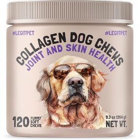 Collagen Dog Chews for Joint & Skin Health 120 Soft Chews All Breeds Mobility, Cartilage Repair & Pain Relief Hip & Joint Skin Coat Anti-inflammatory Support Eggshell Membrane Senior & Adult Dogs
