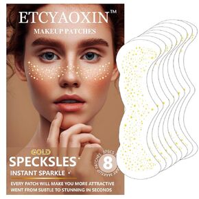 Glitter Freckles Face Tattoo,Glitter Makeup,Sparkle Freckles for Women,Gold Treckles,Freckle Makeupare Suitable for daily parties Bar Easter Carnival Music Festival parties various festivals 8PCS