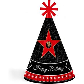 Big Dot of Happiness Red Carpet Hollywood - Cone Happy Birthday Party Hats for Kids and Adults - Set of 8 (Standard Size)
