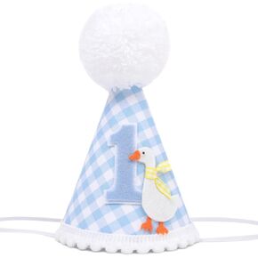One Silly Goose Birthday Hat - Silly Goose 1st Birthday Decorations, Blue Gingham 1st Birthday Party Hat for Boys, One Silly Goose First Birthday Crown