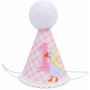 One Silly Goose 1st Birthday Hat for Girls - Silly Goose 1st Birthday Decorations, Pink Gingham 1st Birthday Party Hat, One Silly Goose First Birthday Crown