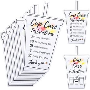 Sureio 200 Pieces Tumbler Cup Cards, Cup Care Instructions Cards, Tumbler Care, Mug Insert for Business, Customer Directions, Online Shop Package Insert