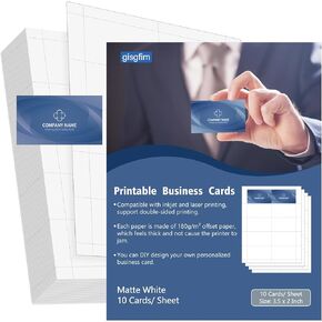 gisgfim 1500 Piece Blank Printable Business Cards 3.5 x 2inch Matte White Perforated Business Card Stock Paper Compatible with Laser & Inkjet Printer Double-sided Printing Heavyweight 10 Cards/Sheet
