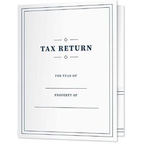 Professional Navy Border Tax Return Folders / 25 Sleek Blue and White 2 Pocket Folders / 9" x 12" Fill in Tax Return Presentation Folder/Made in The USA