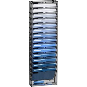 DALTACK Wall File Holder 16 Tier Hanging Wall File Organizer, for Papers Mails Folders Clipboard Magazine Organization, for Office Home, Mesh Metal, Black
