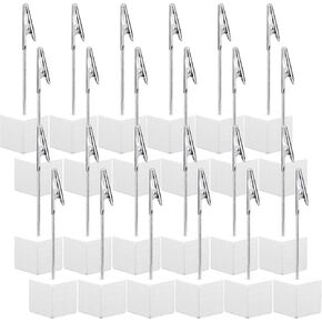 24 Pcs Cube Base Memo Clip Holder Lightweight Wood Cube with Alligator Clasp for Displaying Pictures Number Menu Name Card Wedding Party Meeting