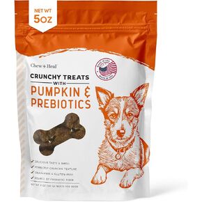 Chew + Heal Labs Crunchy Biscuits for Dogs - 5 oz of Healthy Dog Treats for Medium, Small, and Large Dog Breeds - Made with Pumpkin, Prebiotics, Agave Inulin, and More - Made in The USA