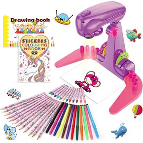 Hoarosall Drawing Projector for Kids, Art and Craft Kit, Toys for Girls Aged 3+, Drawing Supplies, Including Colored Pencils, Crayons, Coloring Books, Gift for 3+ Year Old Girls (Purple)