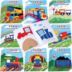 Faccito 24 Pcs Train Coloring Books Bulk Party Favors Trains Mini DIY Art Drawing Book, Drawing DIY Art Painting Color Booklet Goody Bags Fillers Games Party Favors