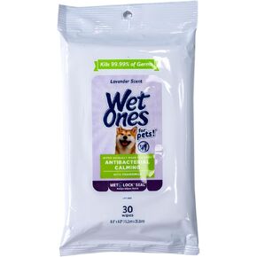 Wet Ones for Pets Antibacterial Calming Wipes with Chamomile, 30ct, Calming Lavender Scent | Dog Cleaning Wipes, Durable Disposable Dog Wipes for Paws, Scented Dog Wipes