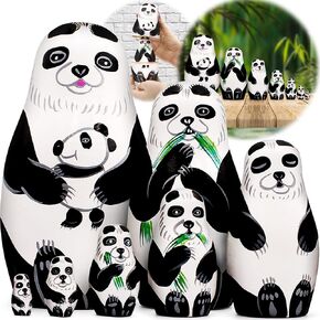 AEVVV Cute Nesting Dolls Panda Set 7 PCS - Panda Sompurines - Nesting Panda Bears - Russian Stading Dolls