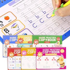 6 Pack Large Grooved Handwriting Copybooks,10.2 x 7.4 In Magic Writing Practice Workbooks with Pens,Reusable Alphabet,Numbers Tracing Books for Kids 3-8,Kindergarten Preschool Learning Activities