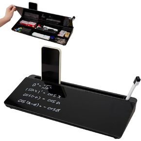 Glass Desktop Whiteboard Desk Buddy Dry Erase White Board with Storage, Computer Keyboard Stand Desk Organizer with Accessories for Office, Home, School Supplies (Black