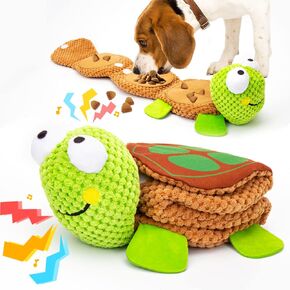Dog Puzzle Toys - Enrichment Treat Dispensing Squeaky Crinkle Snuffle Smart Dog Toy, Dog Toys for Boredom and Stimulating, Durable Plush Toys for Large Medium Small Dog Puppy - Turtle