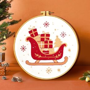 Zhenqing 11 Count Stamped Cross Stitch Kits for Adults Beginners, Hand Embroidery Christmas Ornaments kit with Instructions Embroidery Hoops-Christmas Three-Piece Set(68660)