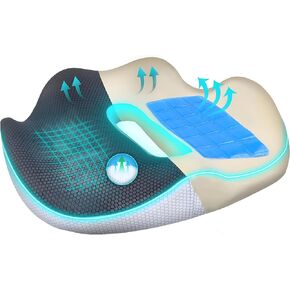Orthopedic Seat Cushion, Medium Firm Memory Foam with Cooling Gel Pad for Office Chair, Driving, and Wheelchair. Ergonomic Design for Maximum Comfort, Pressure Relief, Coccyx and Sciatica.