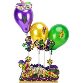 Runnico Mardi Gras Table Table Decoration ، Mardi Gras Balloon Table Prote مع نقاط نقاط ، طاولات New Orleans Topper Decor for Carnival Party Table Decorations Supplies (Balloon)