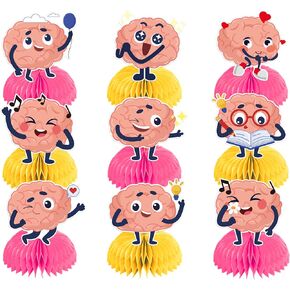 9 PCS Brain Honeycomb Centerpieces for Table Decor, Brain Table Decorations Table Toppers for Brain Party Decorations Brain Birthday Party Supplies