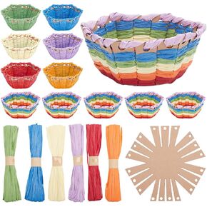 FREEBLOSS 12 Set DIY Basket Weaving Kit Hexagon Raffia Ribbon Basket Creative Basketry Kit for Students Basket Weaving Supplies for Arts and Crafts Projects Basket Activities