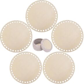 5 Pcs Natural Wooden Basket Circle Bottom, Blank Crochet Knitting Basket Shaper, Wood Base for DIY Basket Craft Weaving Making Supplies