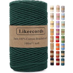 Braided Cotton Cord 3mm×109 Yards Natural Macrame Cotton Cord Bohemia Macrame Rope for Handmade Plant Hangers Wall (Teal)