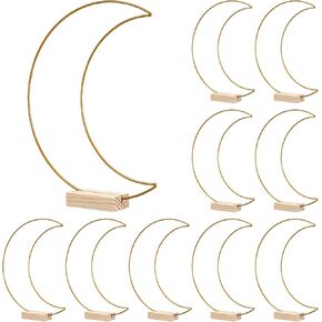 BESTOYARD 10 Set Metal Floral Hoop with Stand 9.5x7.5 in Moon Shaped Christmas Wreath Hoop Table for Catcher Ring Centerpiece Dream Eid Party Activity