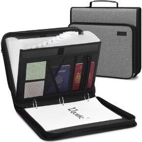 Uquelic Accordion File Organizer Binder with Multi Pockets, Expanding File Folders with 13 Pockets, Handle and Labels, Portable Home Travel Safe Storage for Letter A4 Files and More (Grey)