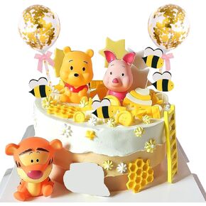 Yisquar Winnie Cake Topper 12 Pcs Pooh Cake Toppers Cupcake Topper Winnie Bear Cake Picks Pooh Figurines Toy Winnie Characters Toys Pooh Cake Decorations for Kids Winnie Birthday Party Supplies