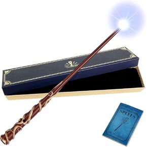 ChampWe Light Up Magic Wizard Wand Rechargeable Illuminating Toy for Kids Witch Collection Cosplay Accessories with Spellbook and Gift Box (Vine)