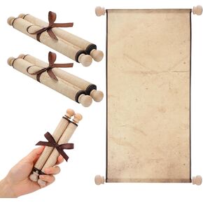 Epakh 2 Pack Blank Paper Scrolls Wrapped on Wood Rod for Writing, Drawing, Calligraphy, Wedding Vows, Cosplay Prop, Renaissance Festivals, Tabletop Role Playing Game(Old Color)