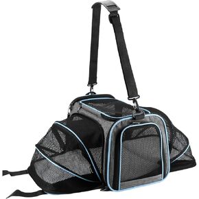 QWORK Cat Dog Carrier, Airline Approved Expandable Pet Carrier with Removable Fleece Pad, Pockets, and Reflective Safety Bands - Perfect for Travel and Daily Use