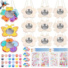 12 Pack Bird Feeder Craft Kits with Stainless Steel Bowls DIY Your Own Unfinished Wooden Ornaments Outdoor Party Favor Gifts for Nature Loving Kids