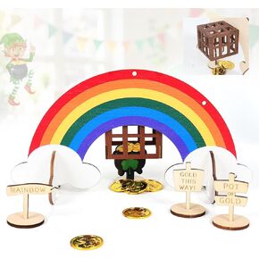 Tryly St Patrick's Day Leprechaun Trap Kit for Kids, DIY St. Patrick's Day Wood Rainbow Craft, Make A Trap to Catch A Leprechaun, Decorations Presents for Kids