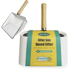 Cat Litter Scoop with Holder, Kitty Metal Scooper, Deep Shovel, Ergonomic Handle, Kitten Poop Sifting, Durable, Heavy Duty Speed Sifter, for Litter Box
