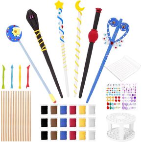 Enchantzone Magic Wand Making Kit Diy Wizard Princess Wand Craft مجموعة مصنوعة من الصخور الخاصة بك لصالح حفلات أعياد الميلاد ، والملحقات الفاخرة لصنع 18 صولج
