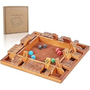ApudArmis 4-Way Shut The Box, Large Wooden Board Game Set with Dice, 4 Ways Play Shut-The-Box for Kids Learning Addtion Adults Classroom Home Party Pub (12 in)