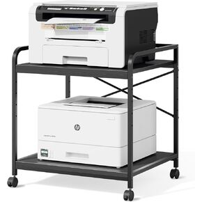 Warmiehomy Under Desk Printer Stand - Large Printer Table with Adjustable Storage Shelf - 2 Tier Rolling Printer Cart with Wheels - Use for 3D, Laser, Home Office (Rustic Brown)
