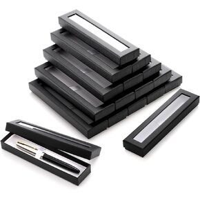 Frcctre 20 Pack Empty Pen Gift Box with Clear Lid, Pen Display Case Pencil Gift Box Black Cardboard Collection Case with Cushion, Ballpoint Jewelry Gift Box for Birthday Business Office Supplies