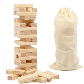 54PCS Classic Block Stacking Board Game Wooden Blocks Stacking Games for Kids and Families Tumbling Tower Blocks Game for Kids and Adults with Storage Bag